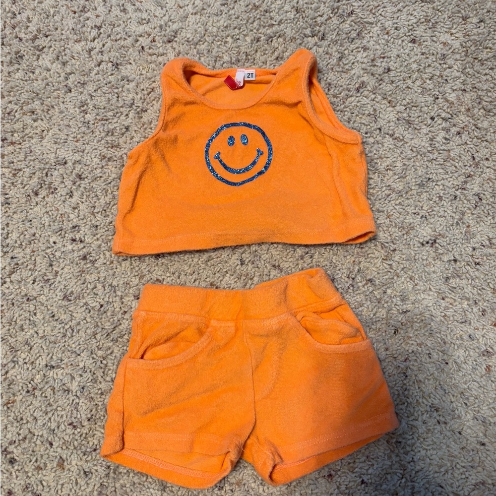 Orange Kids Terry Cloth Matching Set with Smiley Face